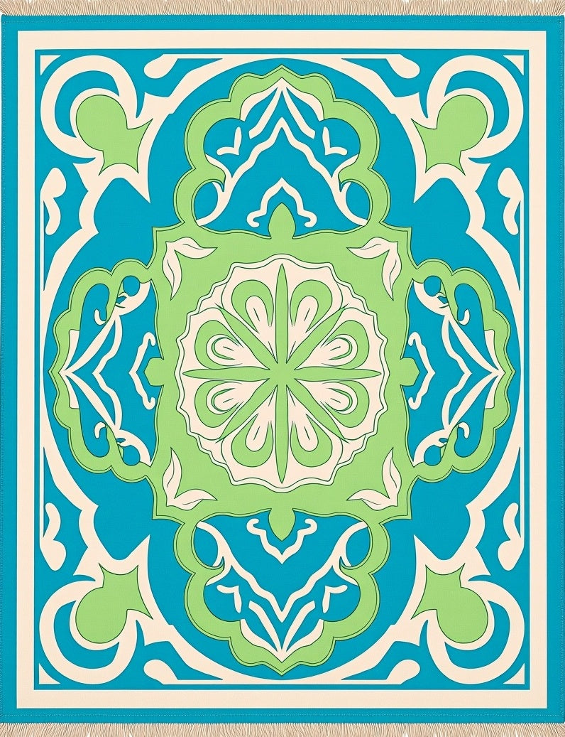 Azure Green Cream Floral Lattice Rug