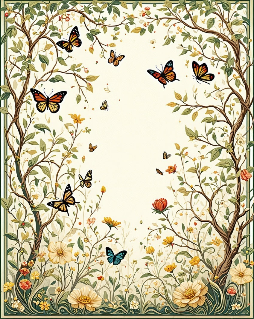 Whimsical Nature Butterfly Floral Pattern Rug