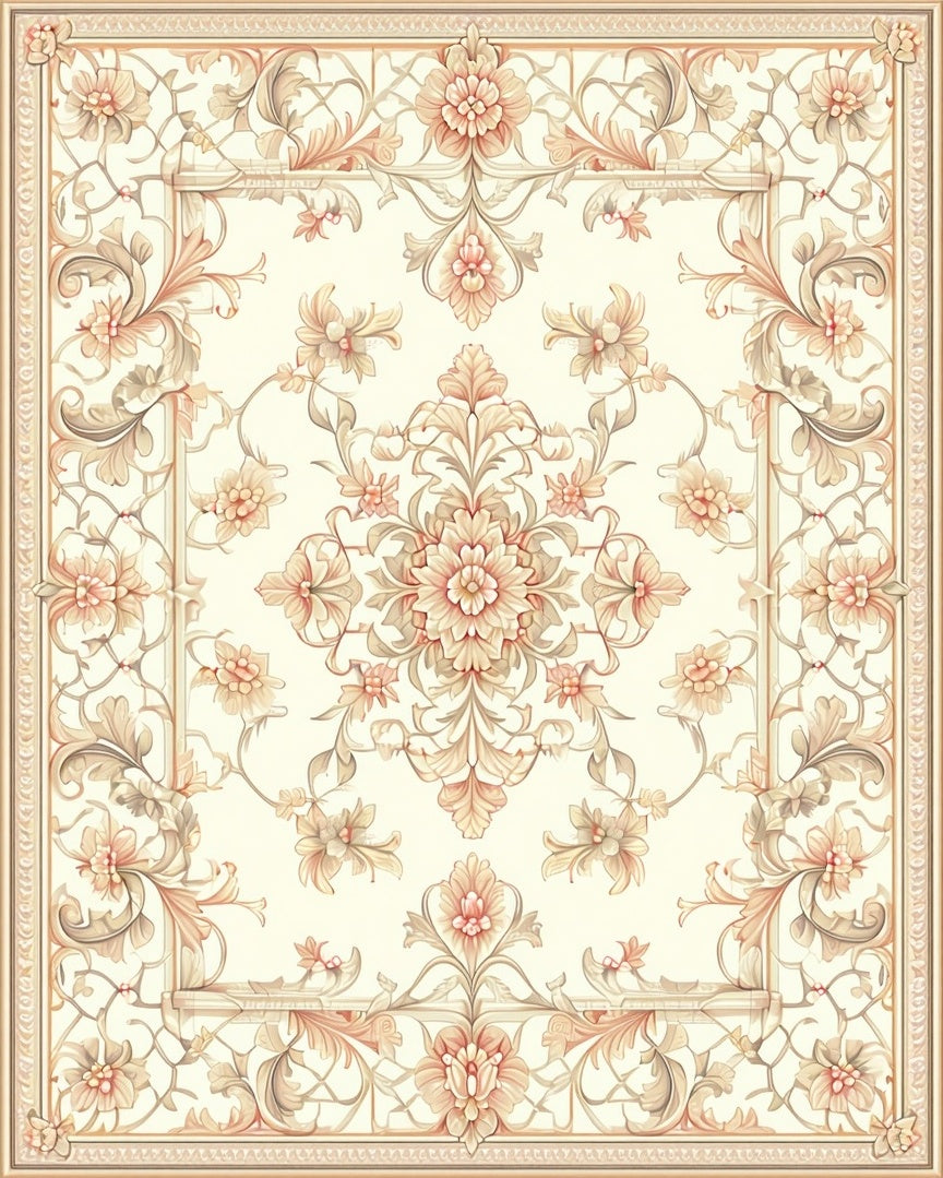 Elegant Floral Scroll Patterned Rug