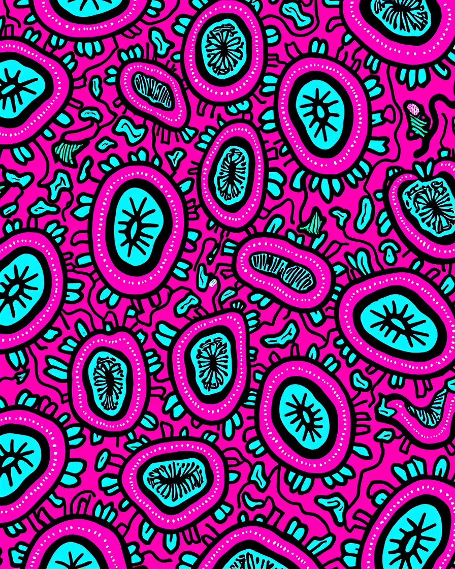 Vibrant Pink Teal Organic Forms Rug