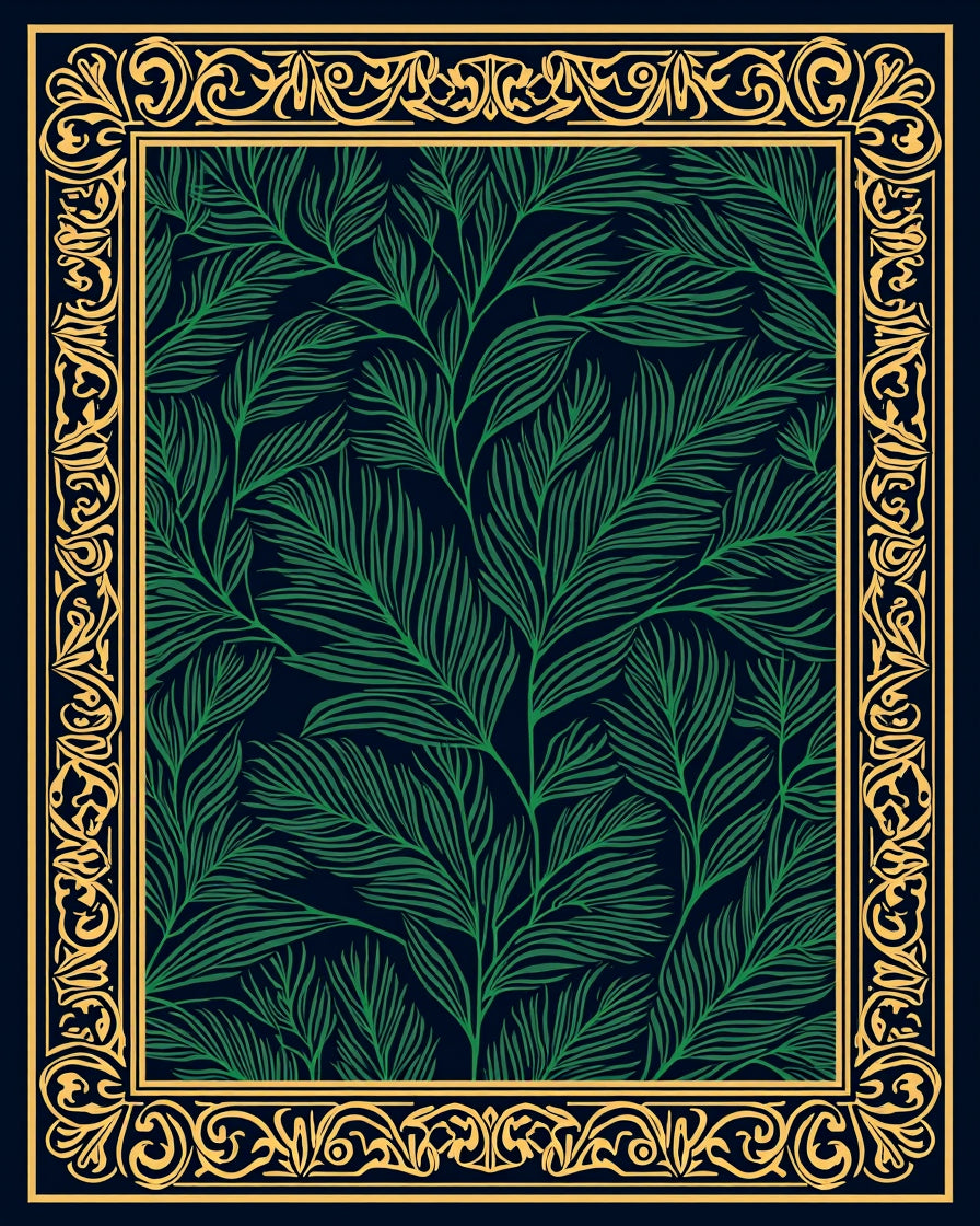 Green Botanical Gold Border Rug