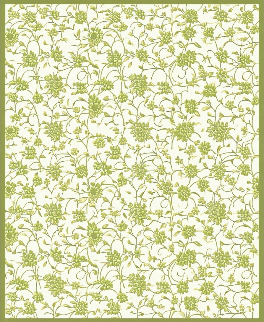 Lush Green Floral Vine Tapestry Design Rug