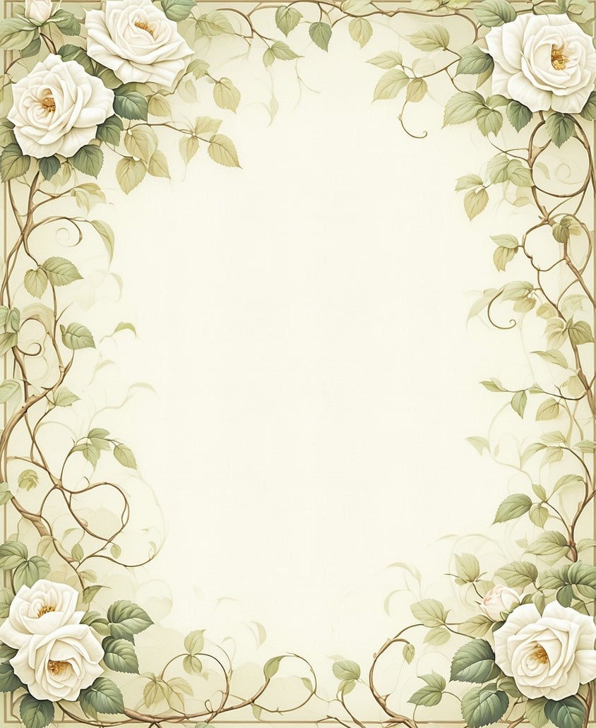 Soft White Rose Vine Pattern Rug