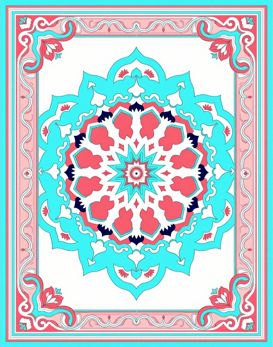 Bold Geometric Mandala Medallion Design Rug