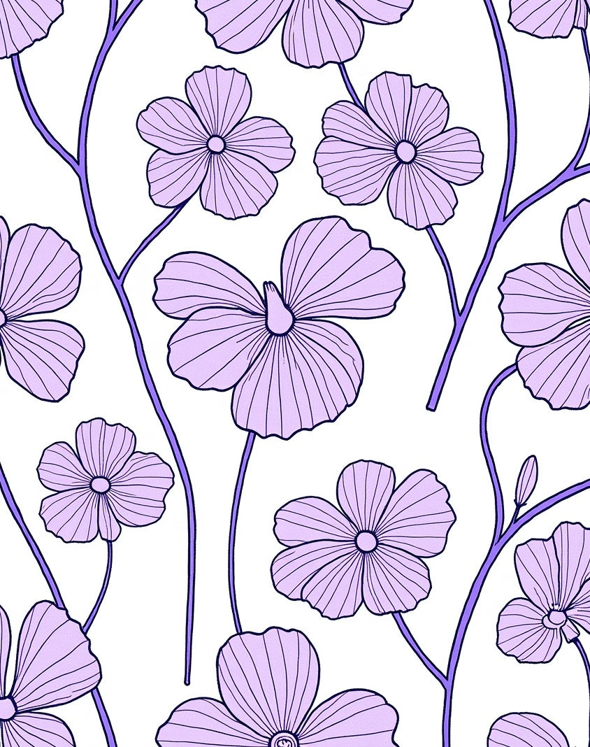 Delicate Purple Floral Vine Pattern Rug