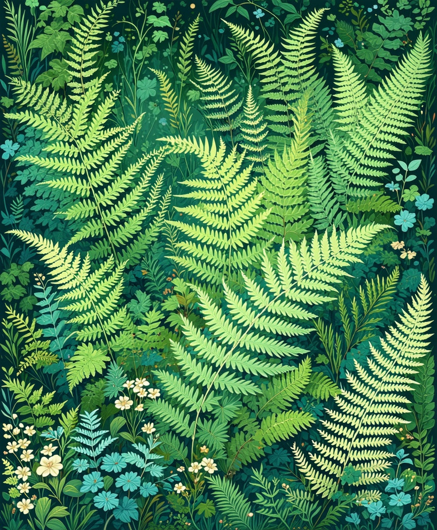 Lush Ferns Wildflowers Verdant Pattern Rug