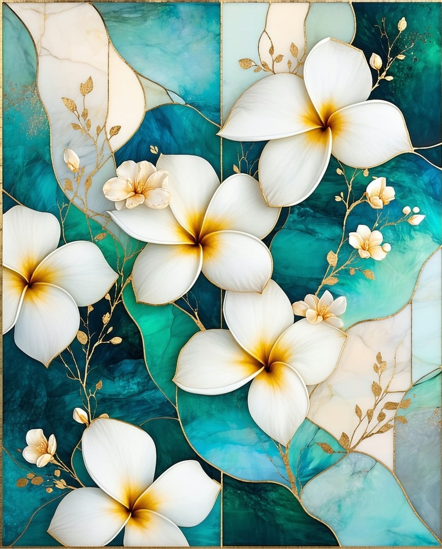 White Gold Floral Watercolor Rug