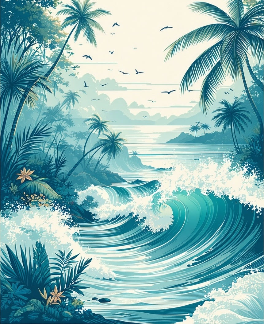 Tropical Coastal Wave Art Rug