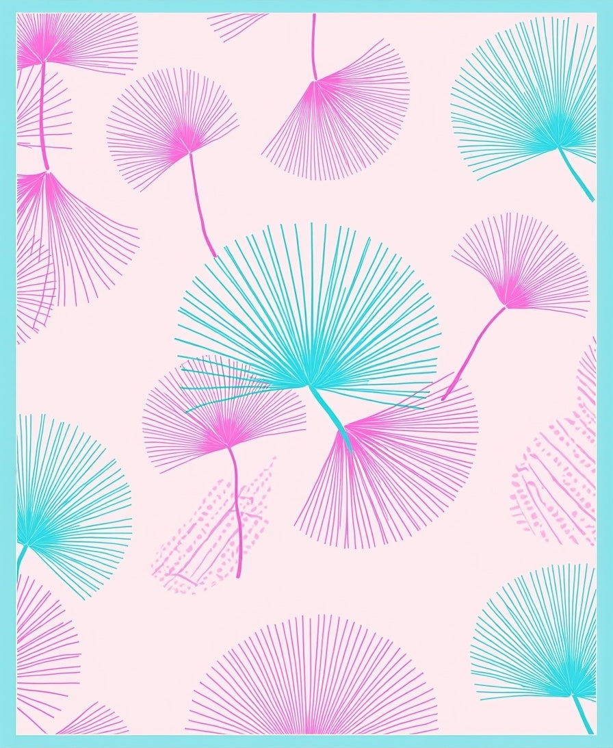 Fan Leaf Motif Tropical Pattern Rug