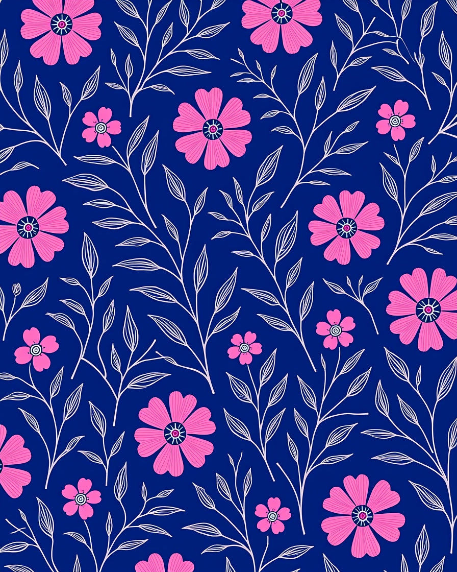 Pink Floral Vine Pattern Rug