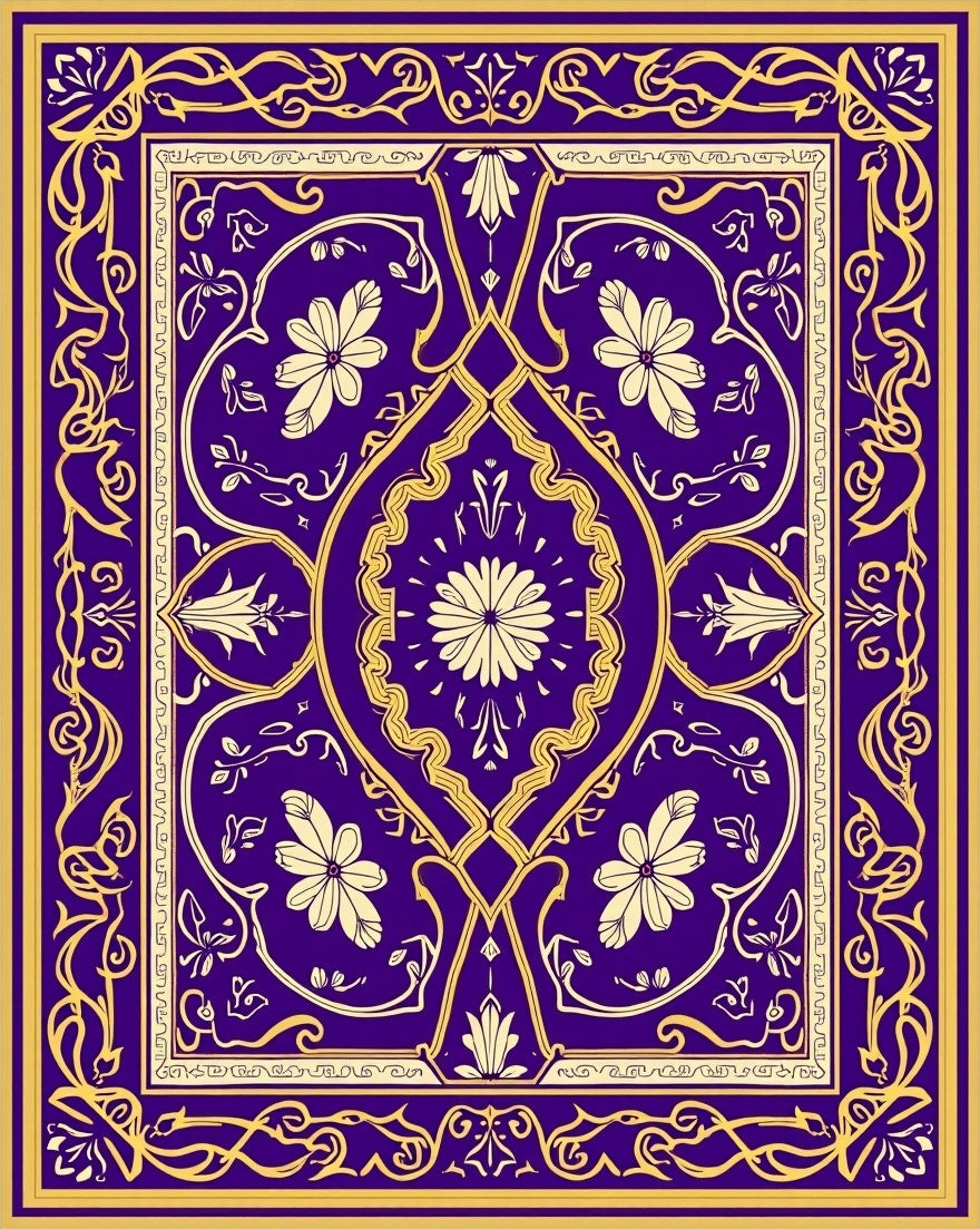 Ornate Floral Symmetry Gold Blue Rug