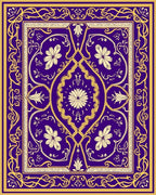 Ornate Floral Symmetry Gold Blue Rug