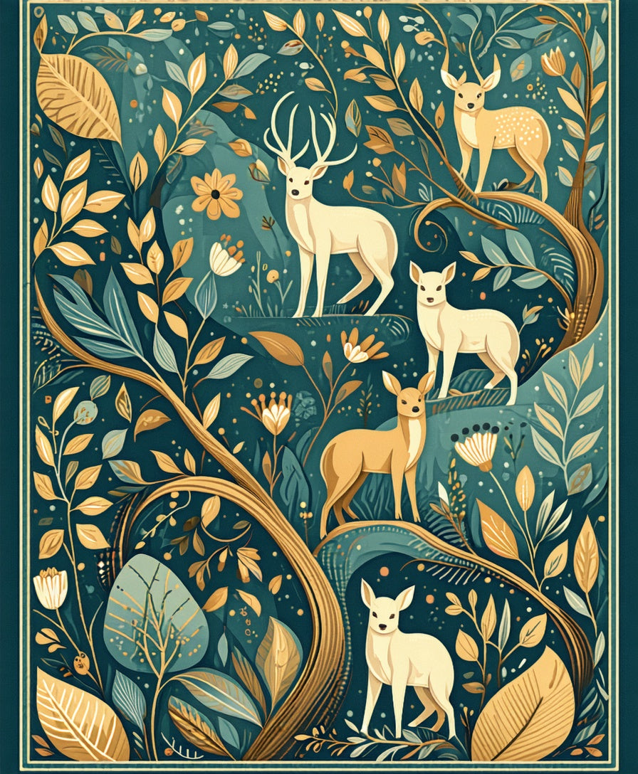 Woodland Creatures Foliage Pattern Rug