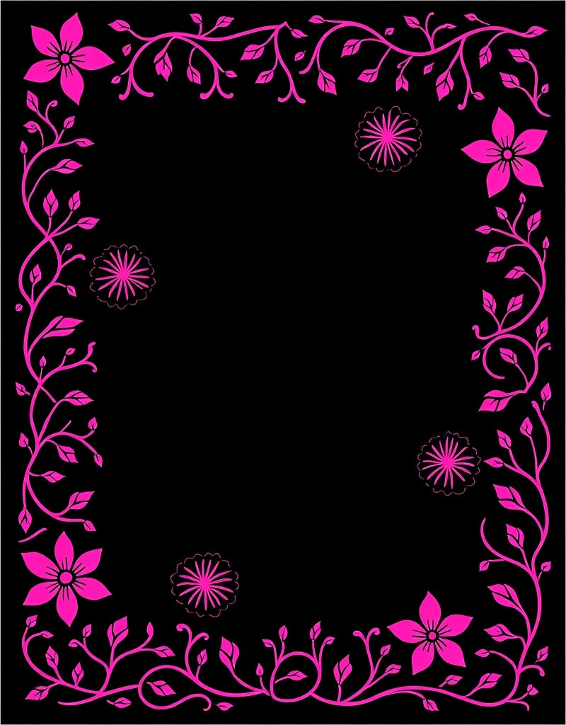 Vibrant Pink Floral Border Vines Rug