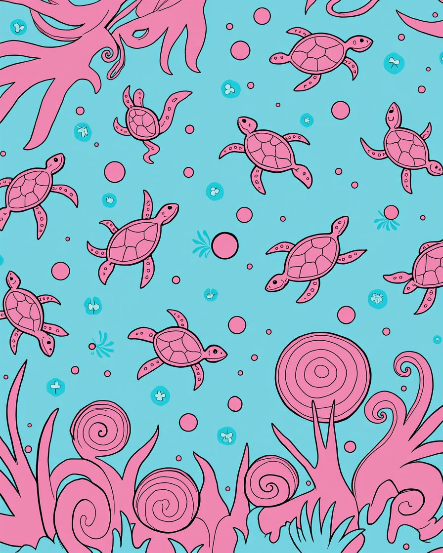 Whimsical Pink Sea Turtle Pattern Rug