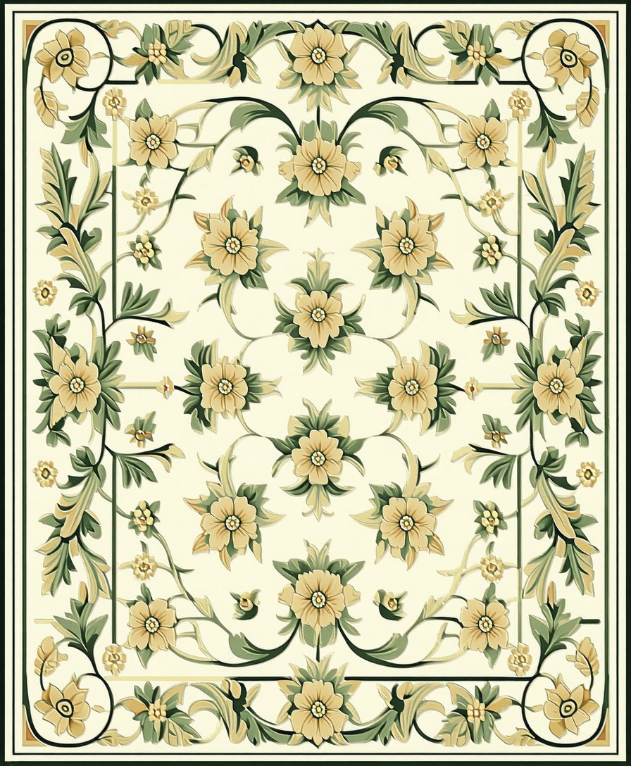 Elegant Floral Garden Scroll Pattern Rug
