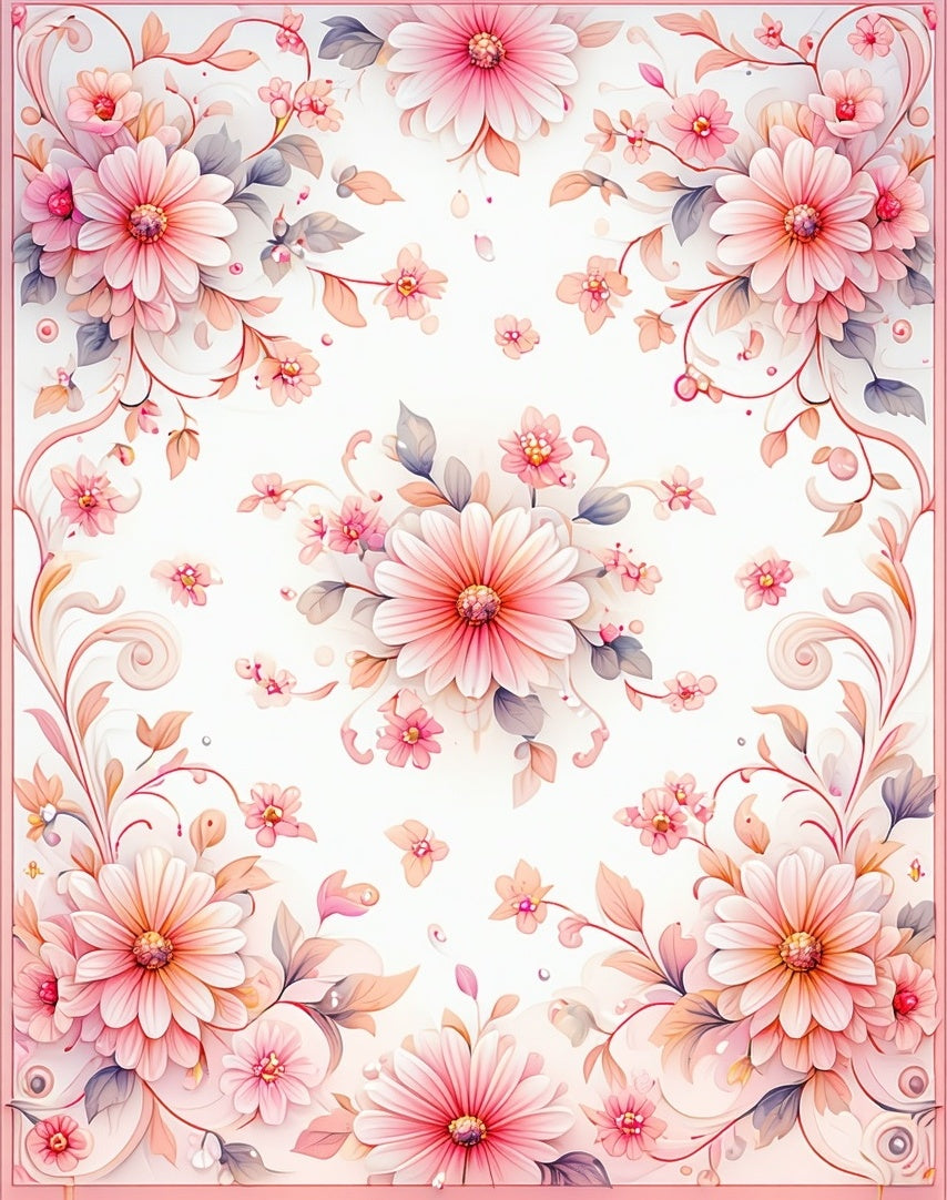 Delicate Pink Floral Swirl Pattern Rug