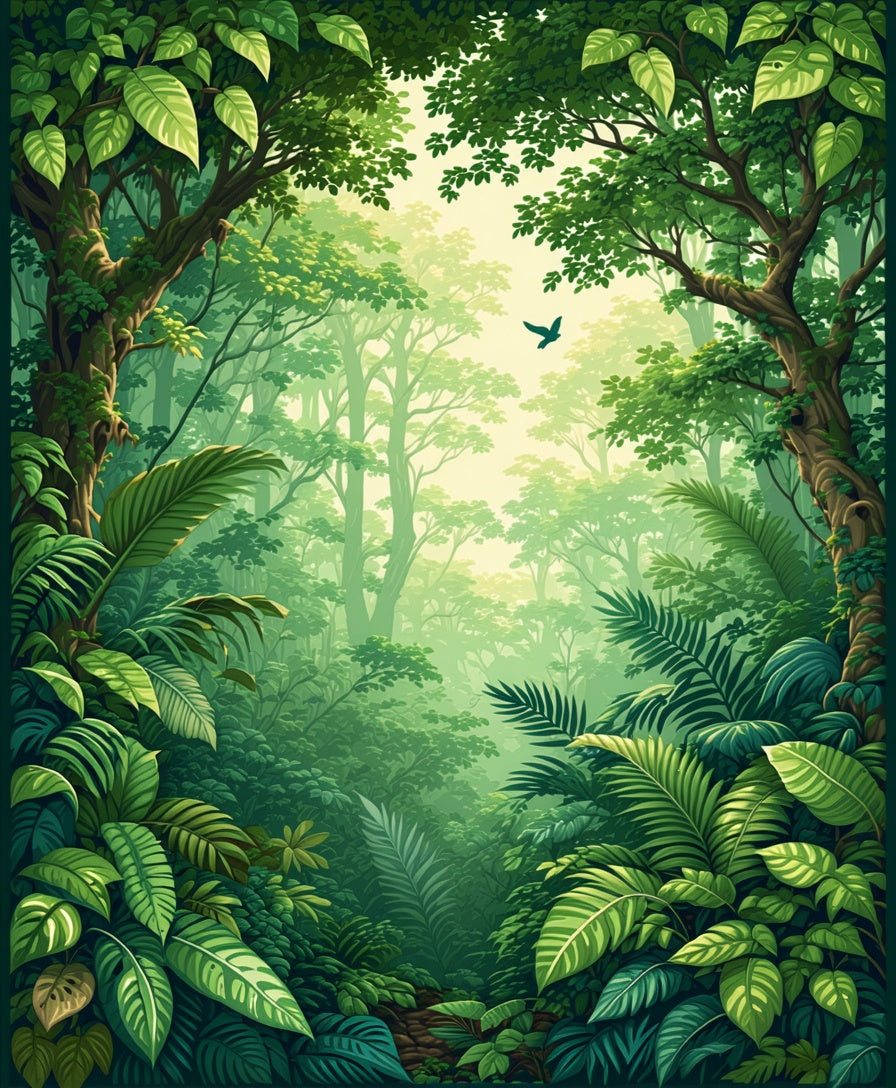 Lush Tropical Forest Canopy Pattern Rug