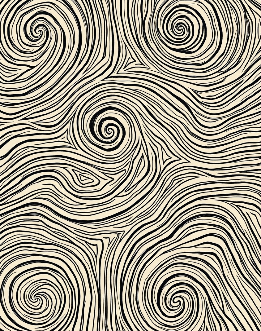 Swirl Pattern Black Cream Abstract Lines Rug