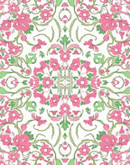 Pink Green Floral Symmetry Pattern Rug