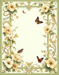 Floral Butterflies With Green Border Rug