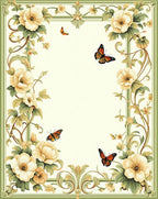 Floral Butterflies With Green Border Rug