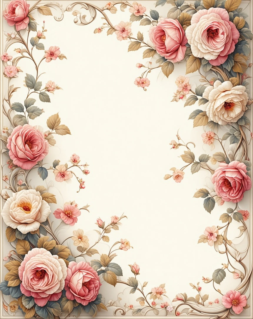 Vintage Rose Floral Swirl Pattern Rug