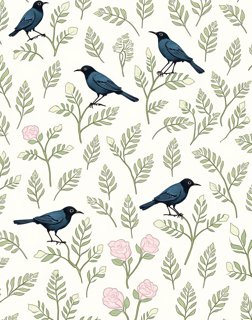 Birds And Delicate Floral Branches Rug