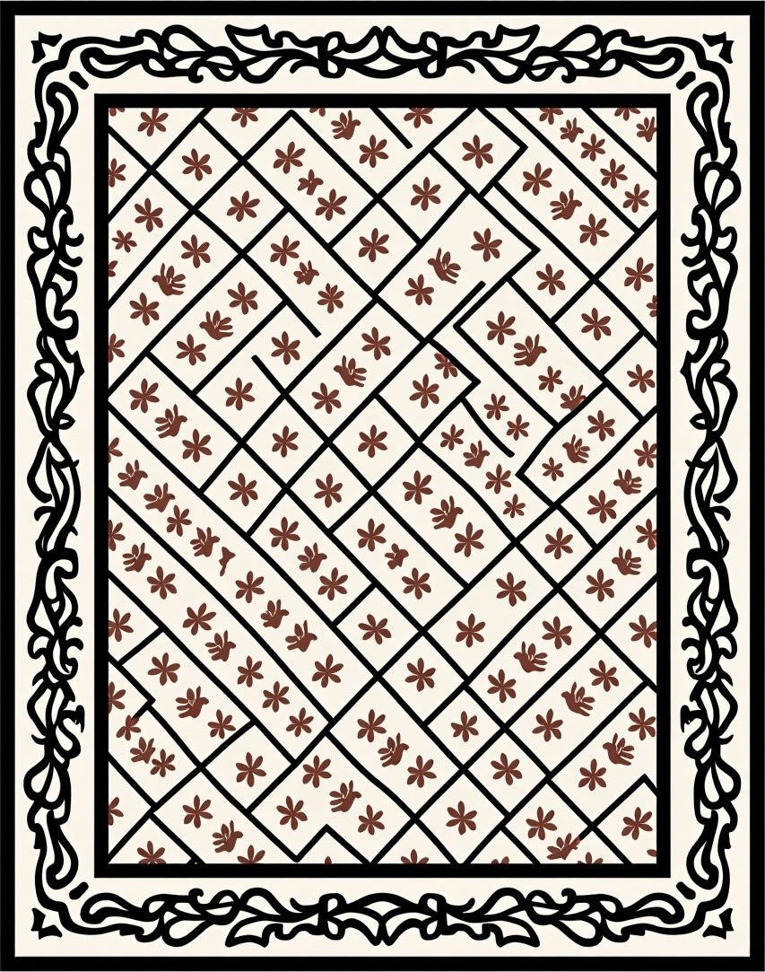 Geometric Floral Bird Patterned Rug
