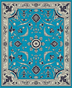 Ornate Blue Floral Arabesque Area Rug