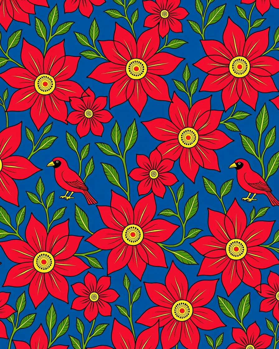 Vibrant Red Floral Cardinal Harmony Rug