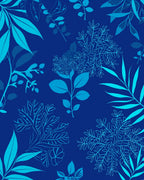 Cool Blue Tropical Leaf Pattern Rug