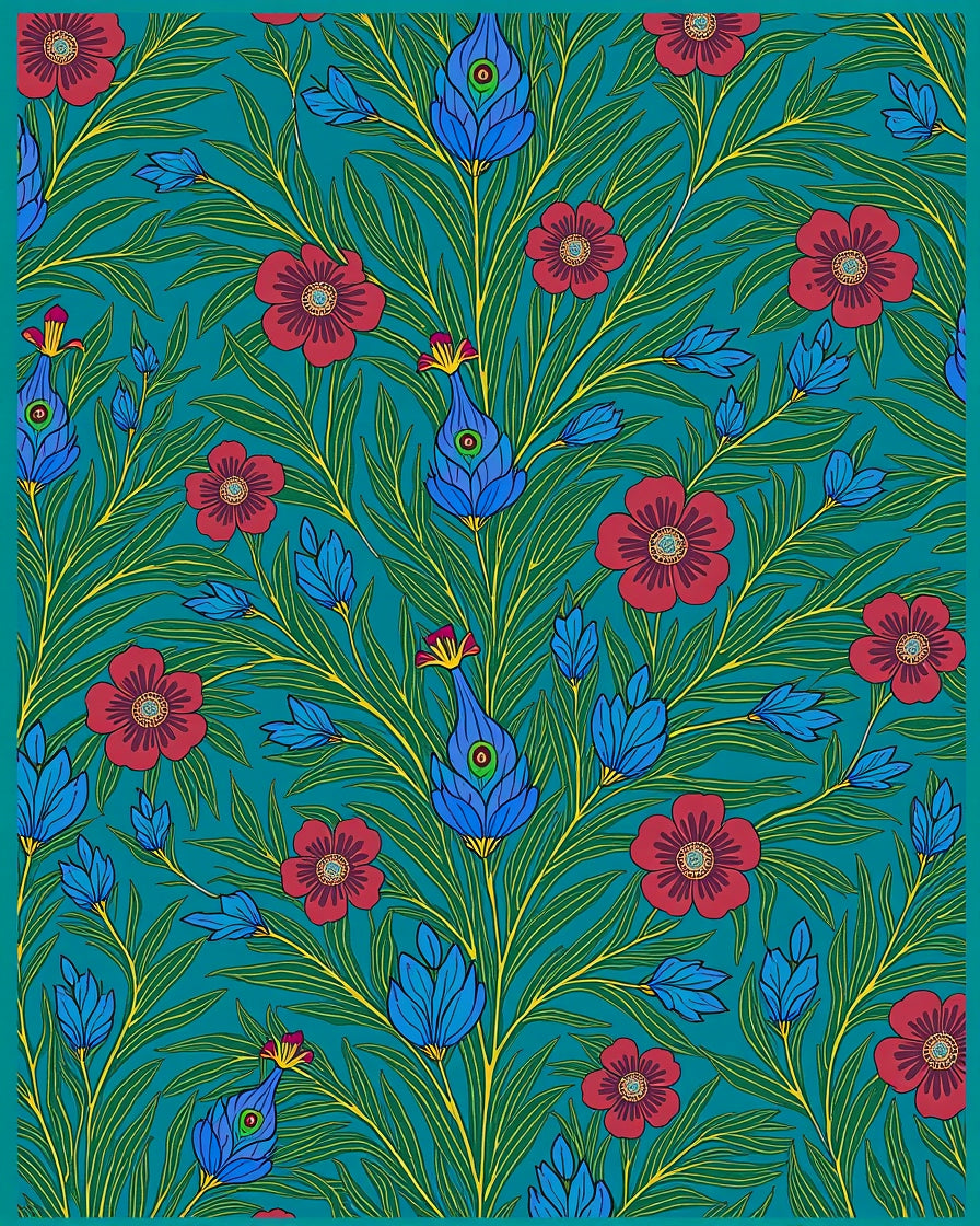 Peacock Floral Emerald Garden Pattern Rug