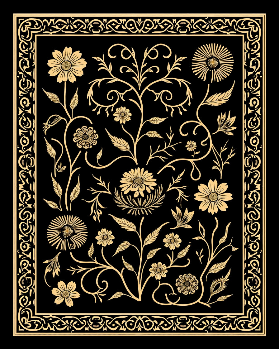 Art Nouveau Floral Gold Design Rug