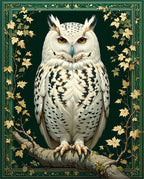 Majestic White Owl In Green Floral Border Rug