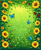 Bright Sunflower Ladybug Butterfly Garden Rug