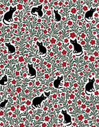 Playful Black Cats Floral Whimsical Pattern Rug