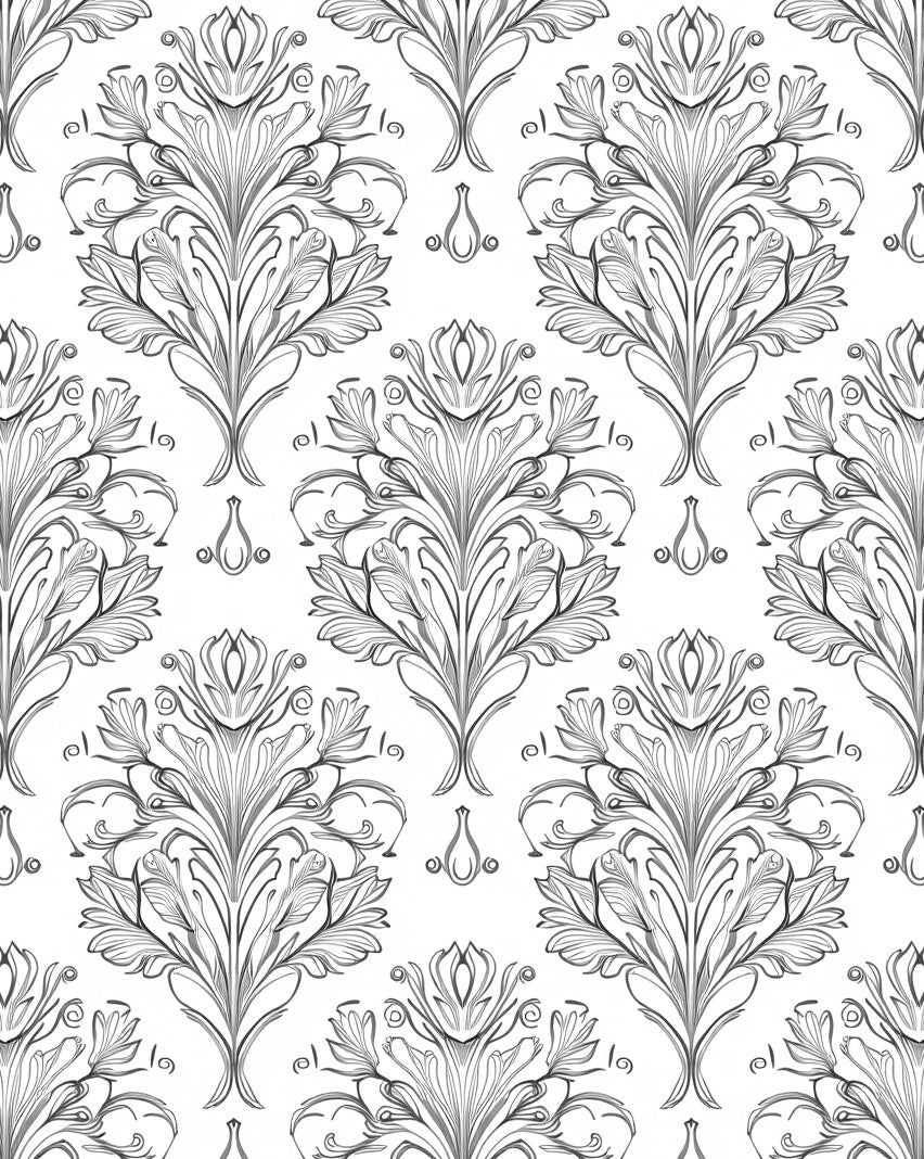 Ornate Floral Scrollwork Damask Design Rug