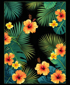 Tropical Hibiscus Palm Leaf Pattern Rug