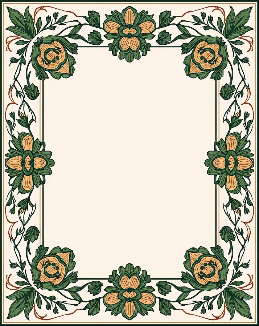 Green Orange Floral Border Design Rug