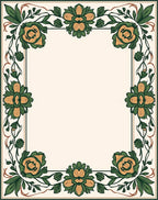 Green Orange Floral Border Design Rug