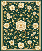 Elegant Floral Gold Leaf Pattern Rug