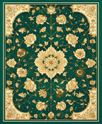 Ornate Floral Cream Emerald Design Rug