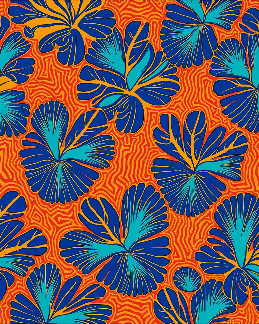 Bold Blue Floral Wave Pattern Rug