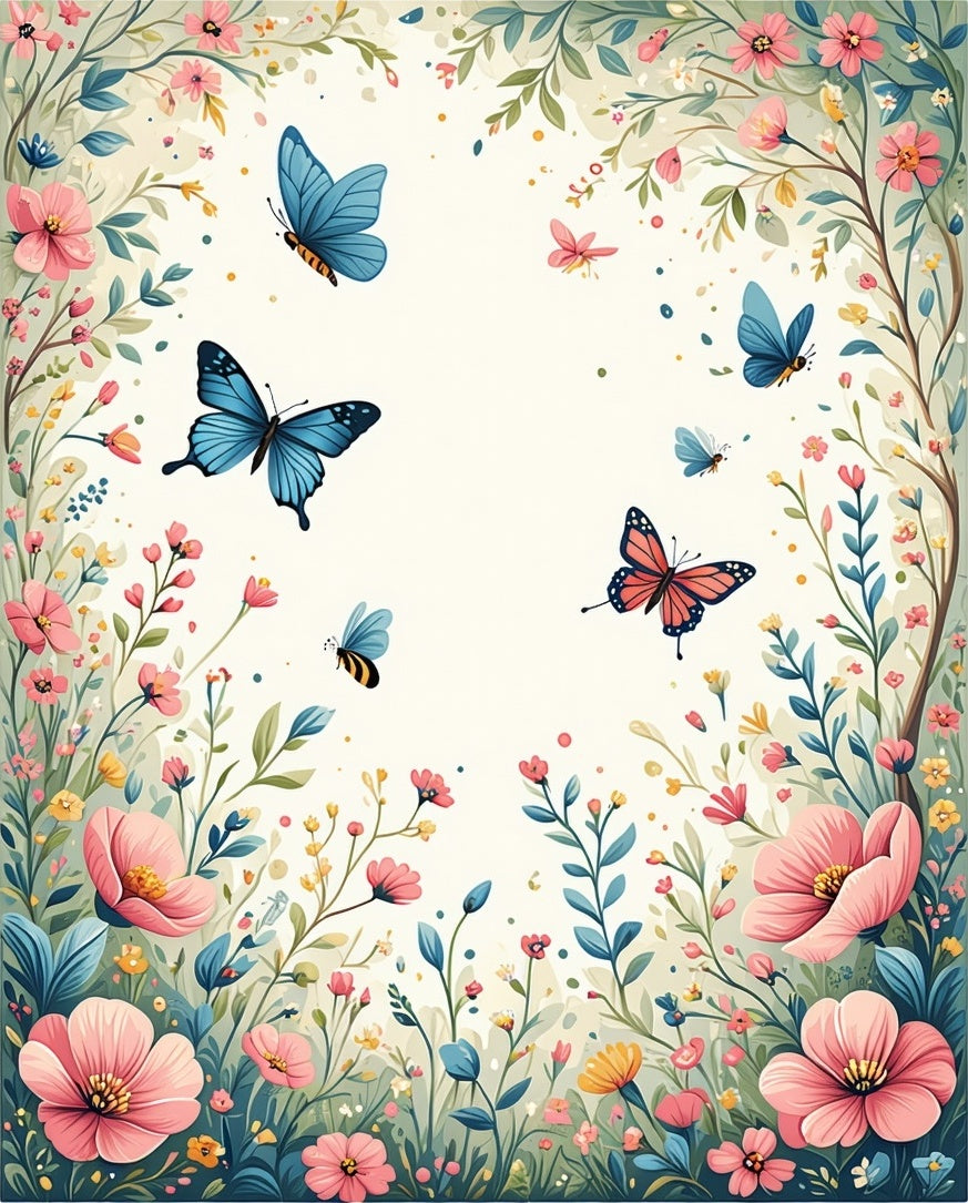 Springtime Floral Butterfly Garden Rug