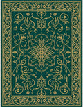 Ornate Green Gold Floral Pattern Rug