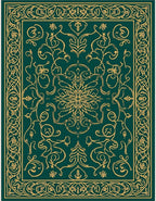 Ornate Green Gold Floral Pattern Rug