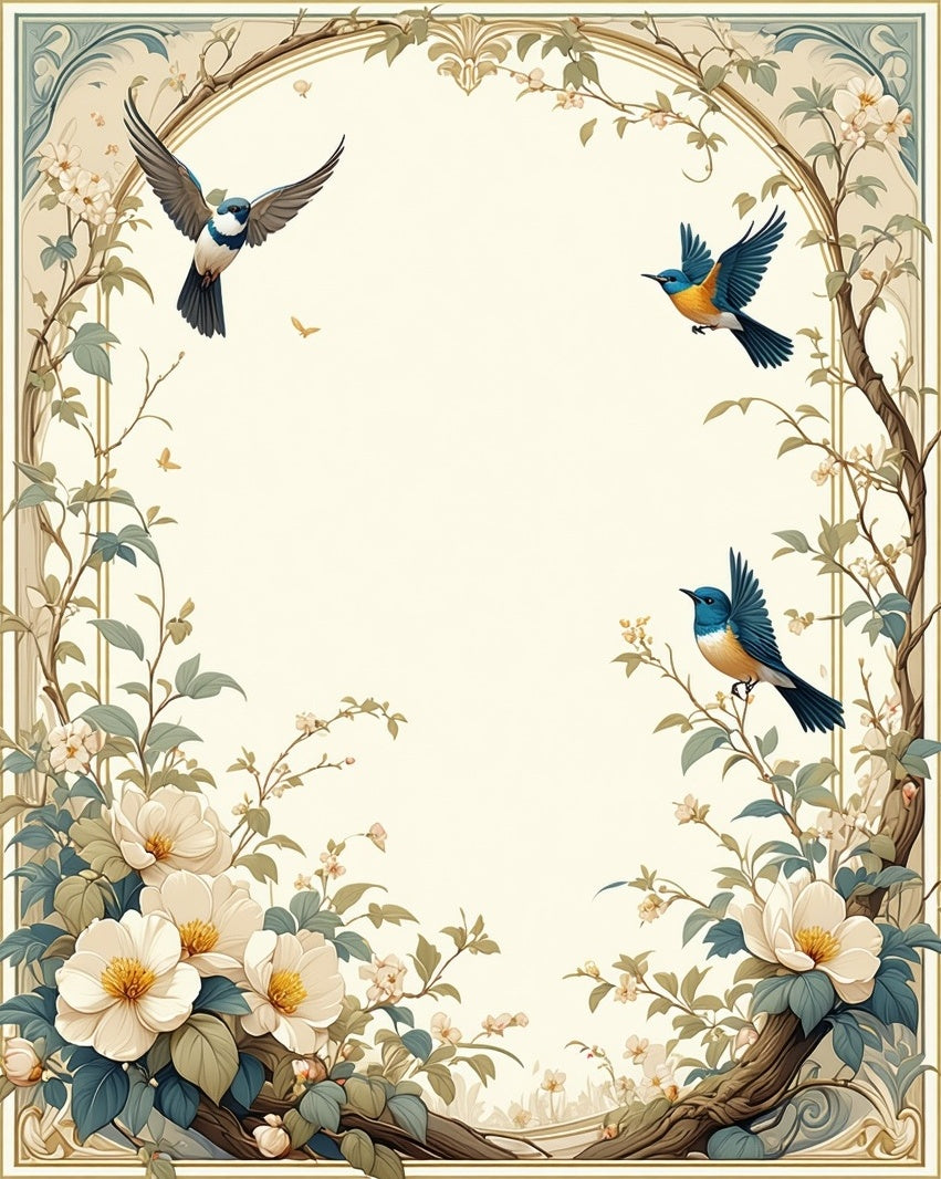 Floral Vine Birds Art Nouveau Rug