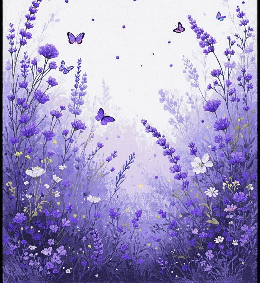 Purple Lavender Butterfly Garden Design Rug