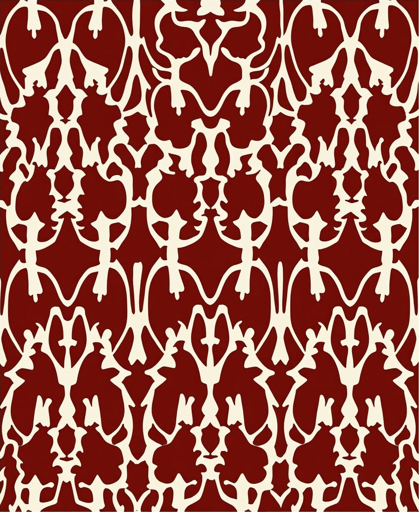 Elegant Red And Cream Damask Pattern Rug